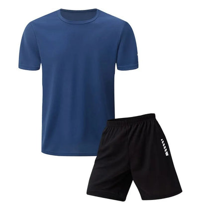 2025 summer new 2-piece men's quick-drying sports set leisure fitness running breathable short sleeves comfortable
