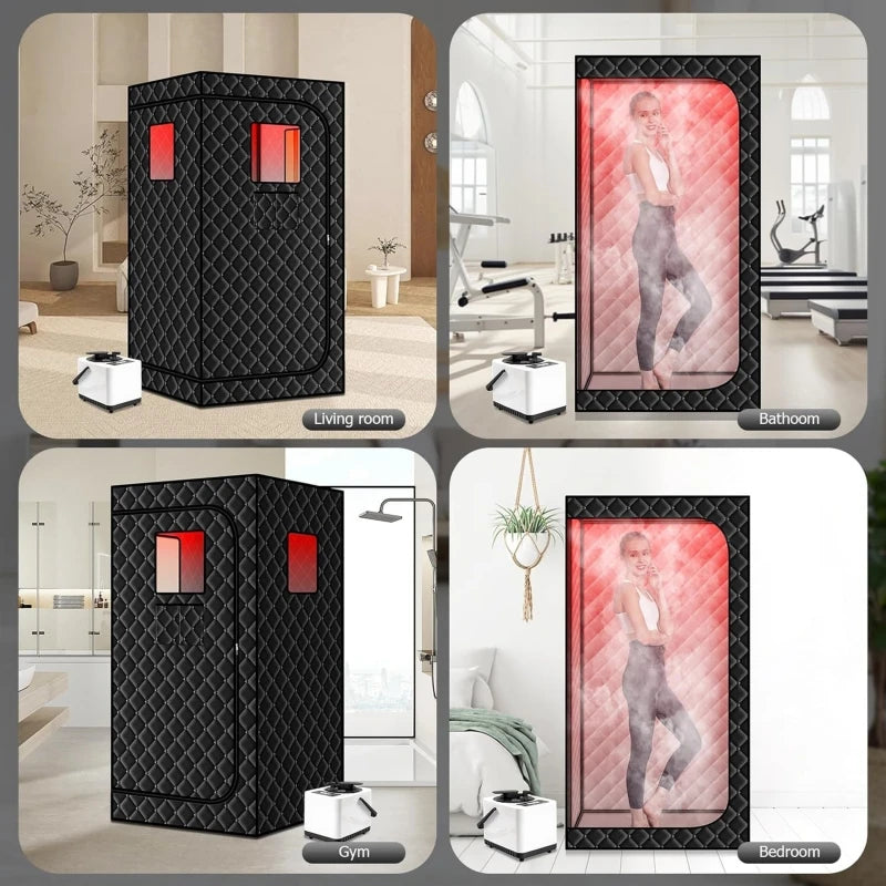 Portable Steam Sauna Box with Infrared 660nm Red Light Lamp for Home Personal Full Body Sauna Spa with 3L Steamer Indoor Use