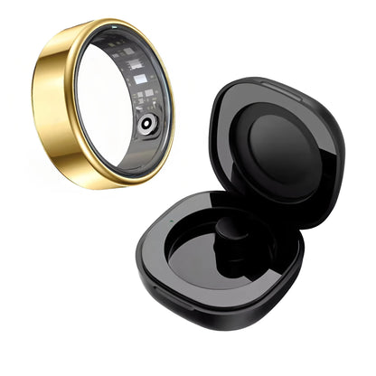 R09 Smart Ring Men Women with Charging Case,Heart Rate Blood Oxygen,Skin Temperature Monitor,5ATM Waterproof For Android iOS