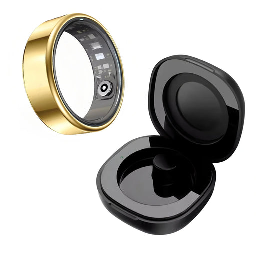 R09 Smart Ring Men Women with Charging Case,Heart Rate Blood Oxygen,Skin Temperature Monitor,5ATM Waterproof For Android iOS