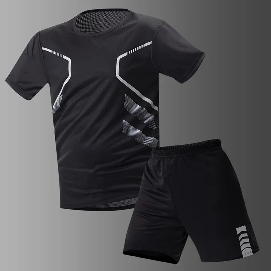 2025 summer new 2-piece men's quick-drying sports set leisure fitness running breathable short sleeves comfortable