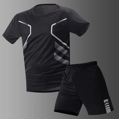2025 summer new 2-piece men's quick-drying sports set leisure fitness running breathable short sleeves comfortable