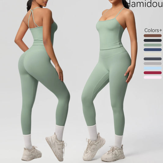 Halter Yoga Top Set Fitness Gym Suit Training Sleeveless Sport Gym Tops Crossover Back Sports Underwear  Tummy Control Slimming
