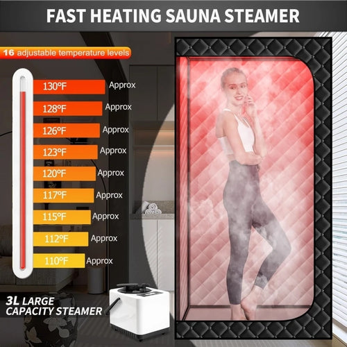 Portable Steam Sauna Box with Infrared 660nm Red Light Lamp for Home Personal Full Body Sauna Spa with 3L Steamer Indoor Use