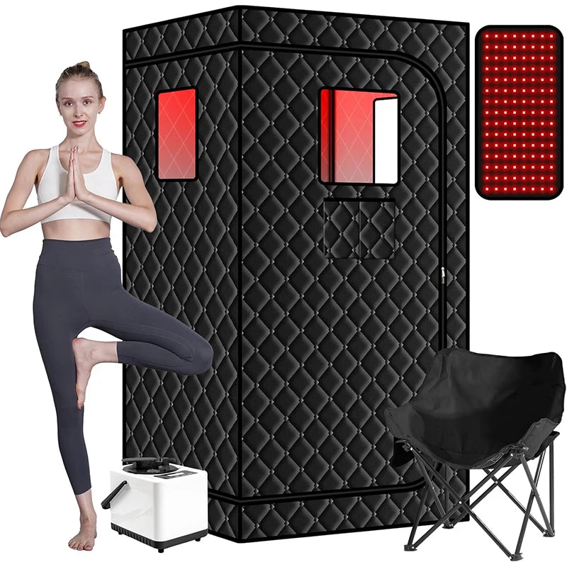 Portable Steam Sauna Box with Infrared 660nm Red Light Lamp for Home Personal Full Body Sauna Spa with 3L Steamer Indoor Use