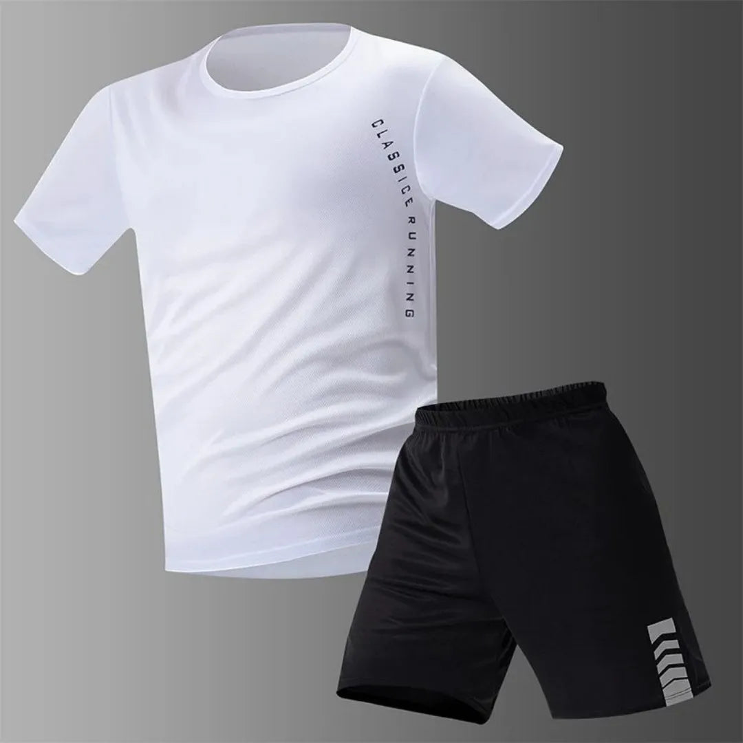 2025 summer new 2-piece men's quick-drying sports set leisure fitness running breathable short sleeves comfortable