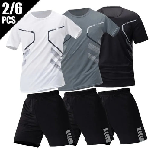 2025 summer new 2-piece men's quick-drying sports set leisure fitness running breathable short sleeves comfortable