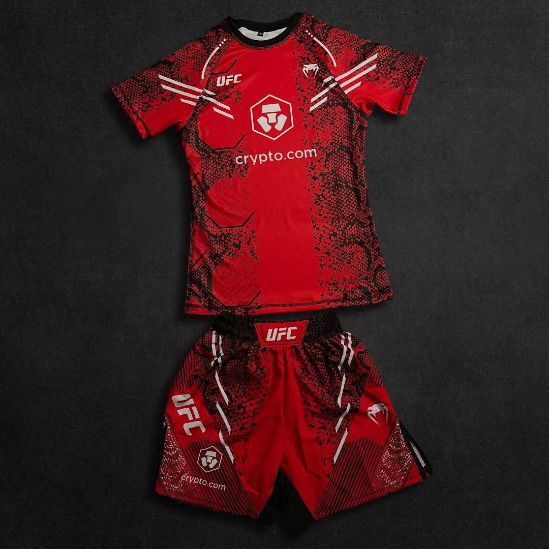 New UFC Classic Octagonal Cage Fighting Night Men's MMA Oversized Breathable Speed Drying Boxing Jujutsu Training Sports Set