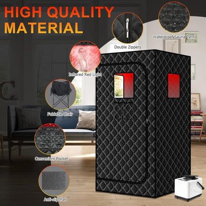 Portable Steam Sauna Box with Infrared 660nm Red Light Lamp for Home Personal Full Body Sauna Spa with 3L Steamer Indoor Use